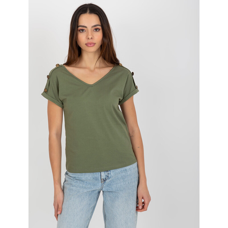 BASIC Khaki dámske tričko s výstrihom TW-BZ-BL-1006.56-khaki 37778042