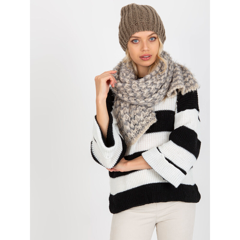 BASIC Chlpatý pletený zimný šál - sivo-béžový -AT-SZ-3710.88 37799278
