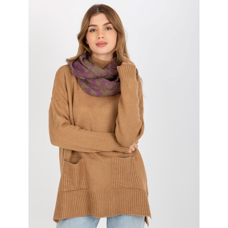 BASIC Tmavobéžový komínový šál so vzorom AT-KM-ENEC-B63-1.44P-dark 38119928