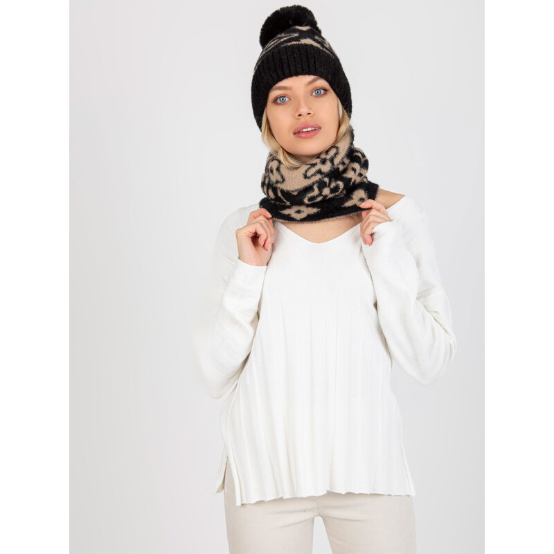 BASIC Čierno-béžový dámsky vzorovaný šál AT-KM-CM-331.87-black-beige 38139261