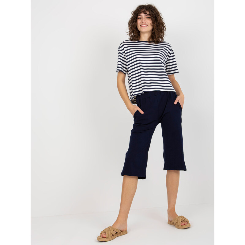 BASIC Tmavo modro-biela pruhovaná súprava nohavíc a trička EM-KMPL-749 39242653