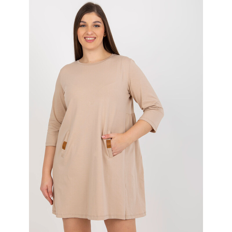 RELEVANCE Tmavobéžové mini šaty s vreckami -RV-SK-6274.36P-dark beige 57951484