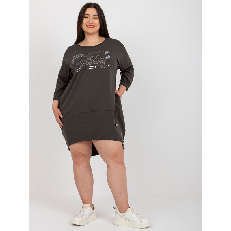 RELEVANCE Tmavá-khaki asymetrická tunika s nápisom RV-TU-7505.15-dakr 57952214