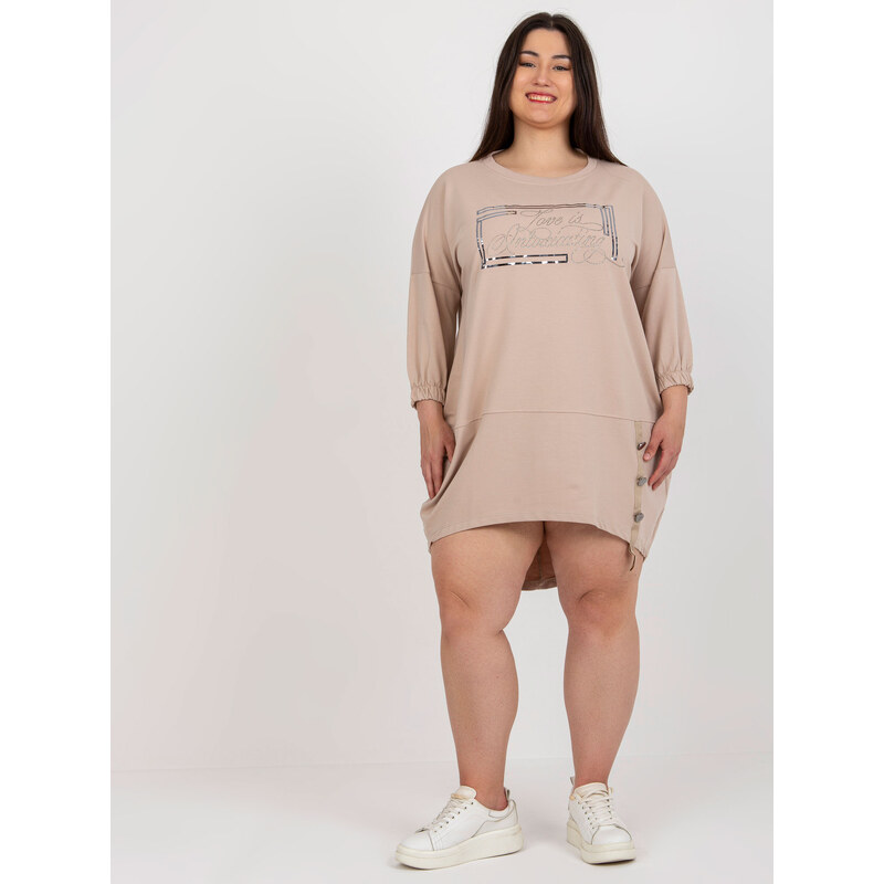 RELEVANCE Béžová asymetrická tunika s nápisom -RV-TU-7505.15-beige 57952215