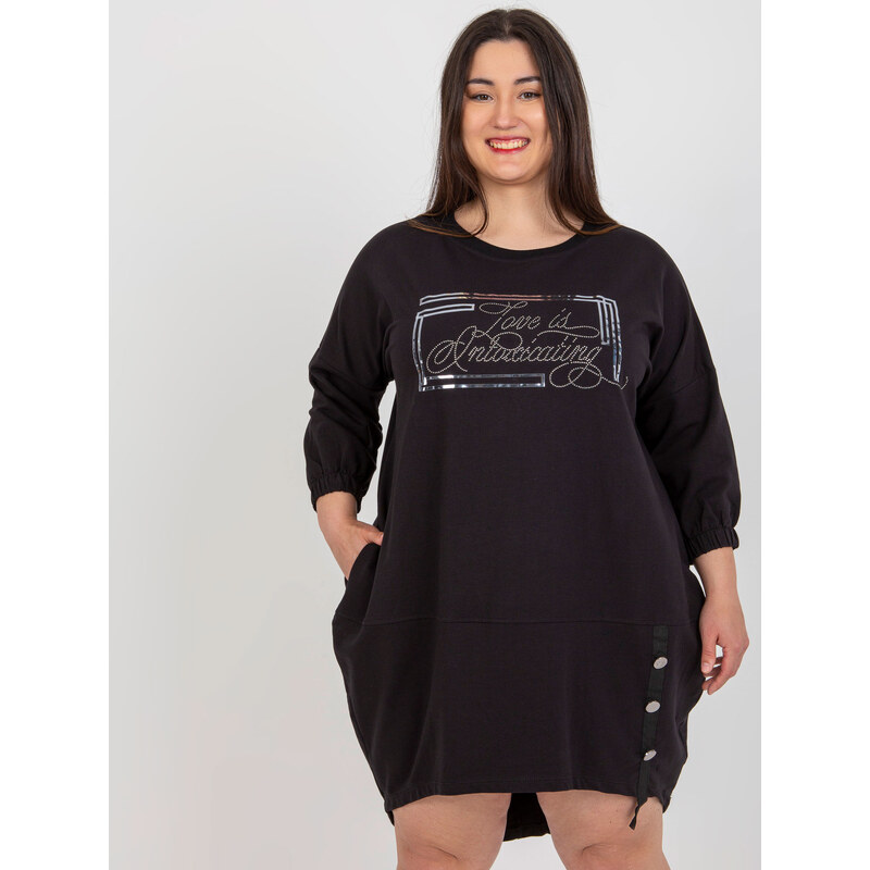 RELEVANCE Čierna asymetrická tunika s nápisom RV-TU-7505.15-black 57952226