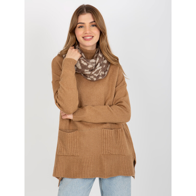 BASIC Tmavobéžový komínový šál so vzorom AT-KM-ENEC-B63-1.44P-dark 38119927