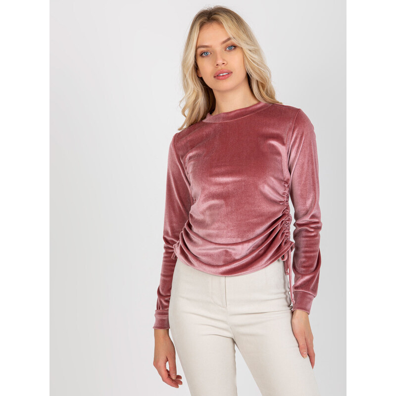 BASIC Svetloružová dámska zamatová blúzka LK-BZ-509033.36P-light pink 36556076