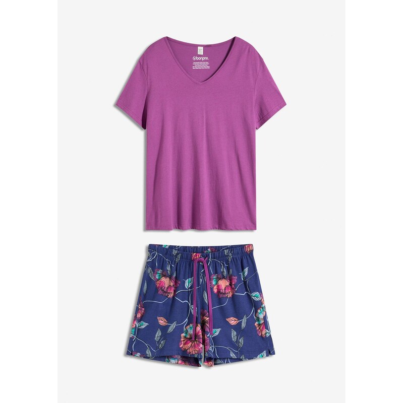 bonprix Krátke pyžamo s viskózou, farba fialová 63234388