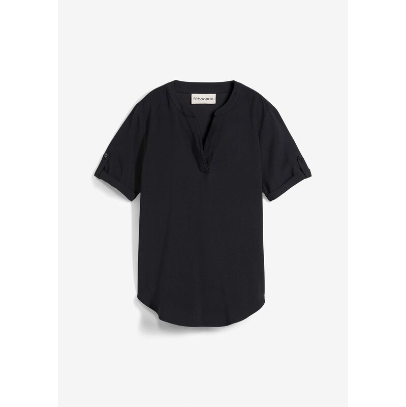 bonprix Blúzka s krátkym rukávom, viskózový mix, farba čierna 63234493