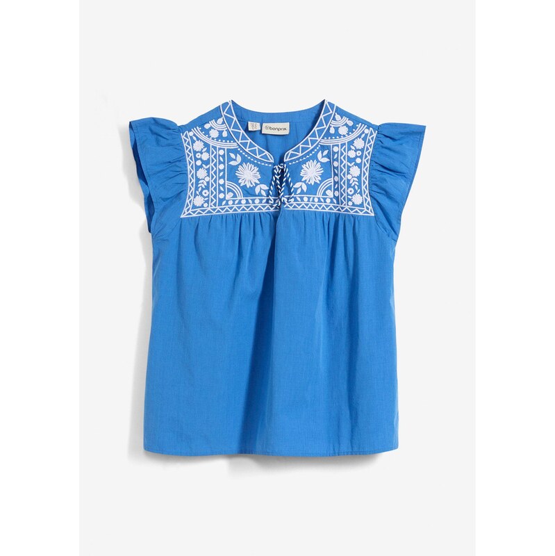 bonprix Tunika s hodvábom a výšivkou, farba modrá 63234566