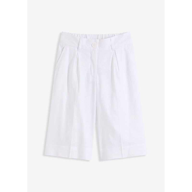 bonprix Široké bermudy z pláteného mixu, farba biela 63234654