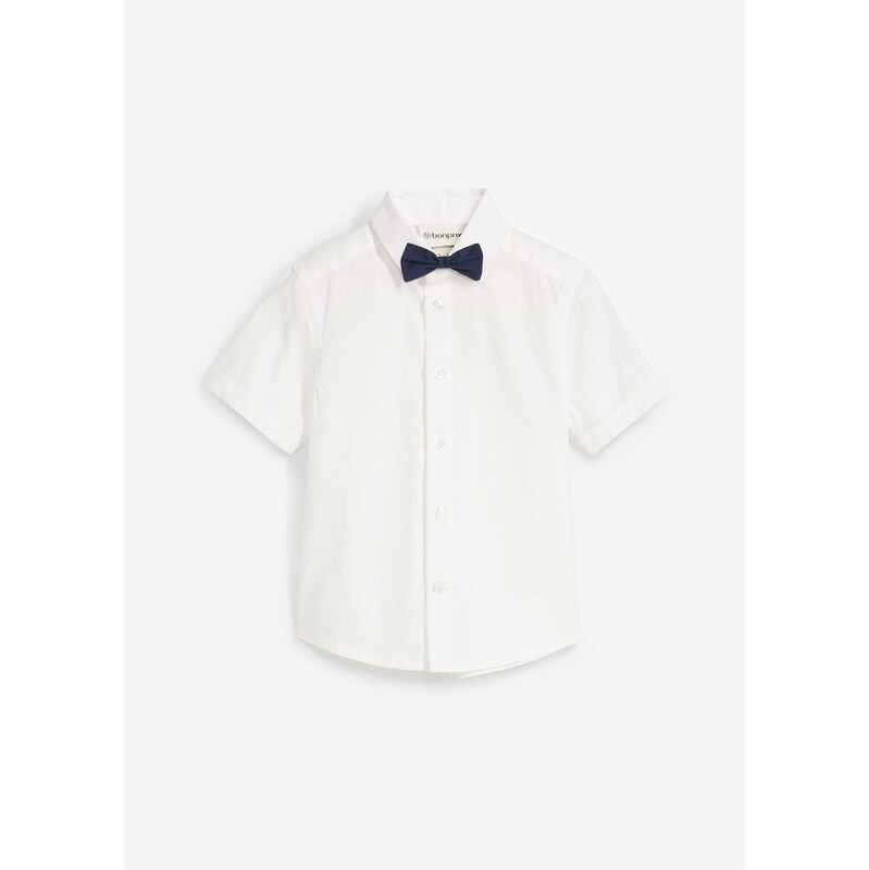 bonprix Košeľa a motýlik z čistej bavlny(2-dielna sada), farba biela 63234692