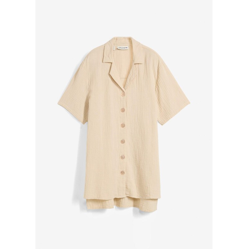 bonprix Košeľová blúza z mušelínu, farba béžová 63234820