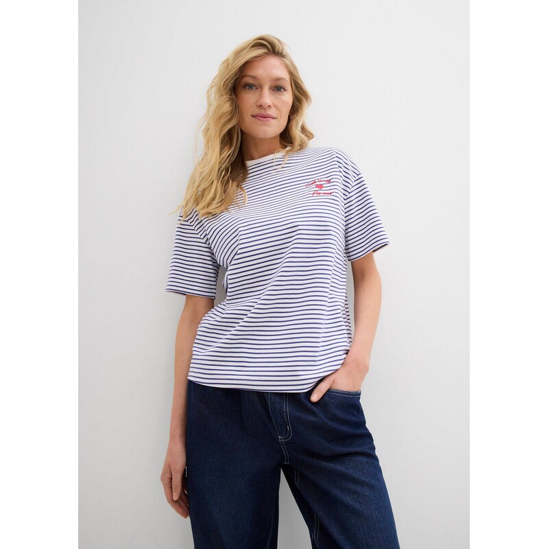 bonprix Pásikované tričko s výšivkou, farba modrá 63234402