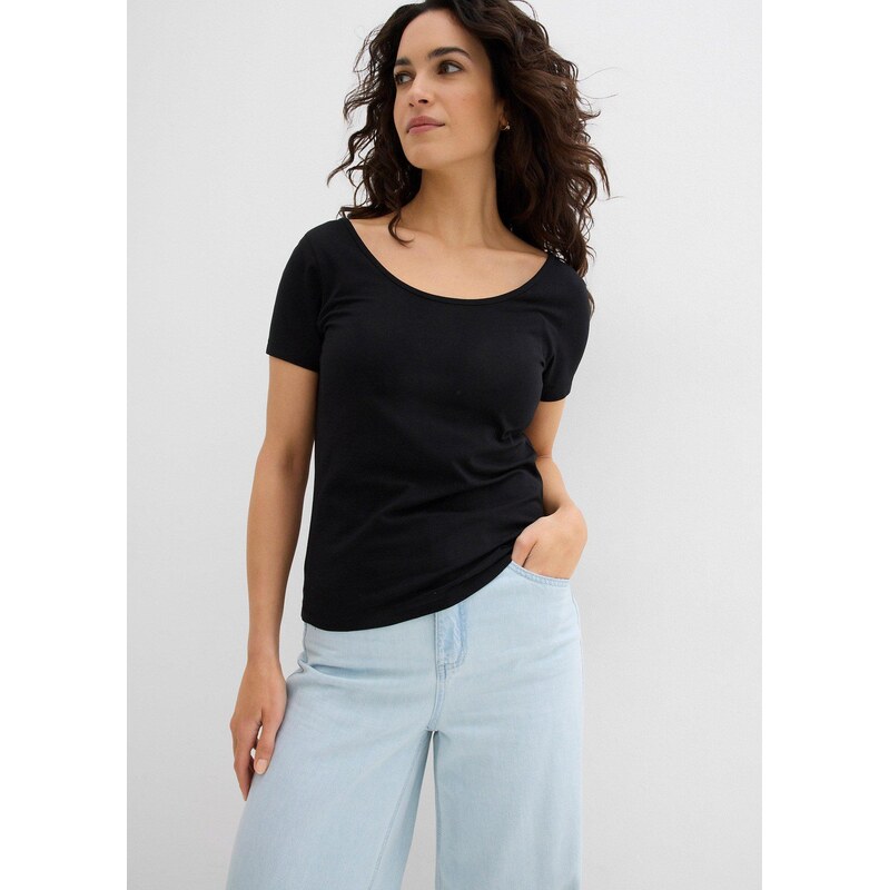 bonprix Tričko s hlbokým výstrihom na chrbte, farba čierna 63234574