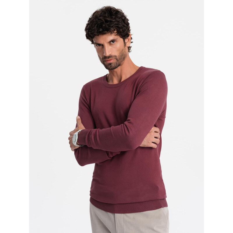 Ombre BASIC mens viscose classic sweater with round neckline - maroon 64785173