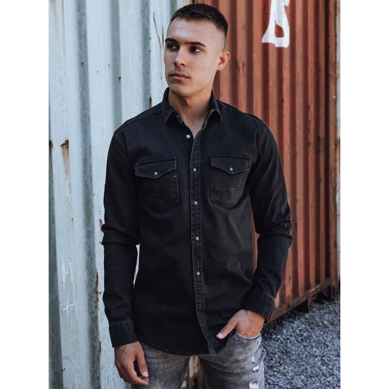 Dstreet Atraktívna čierna džínsová košeľa 63249750