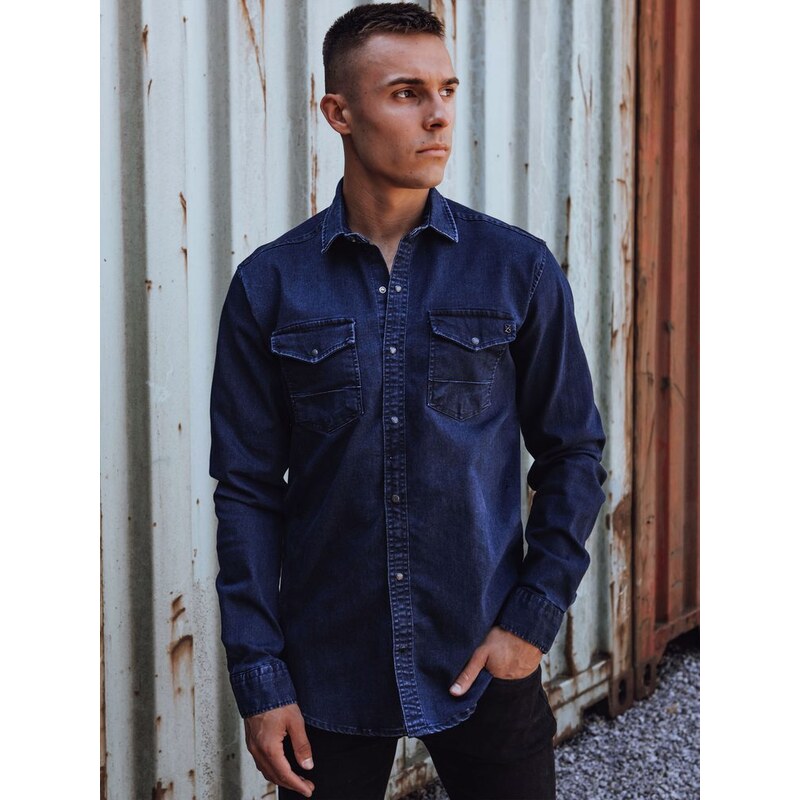 Dstreet Atraktívna tmavomodrá džínsová košeľa 63249751