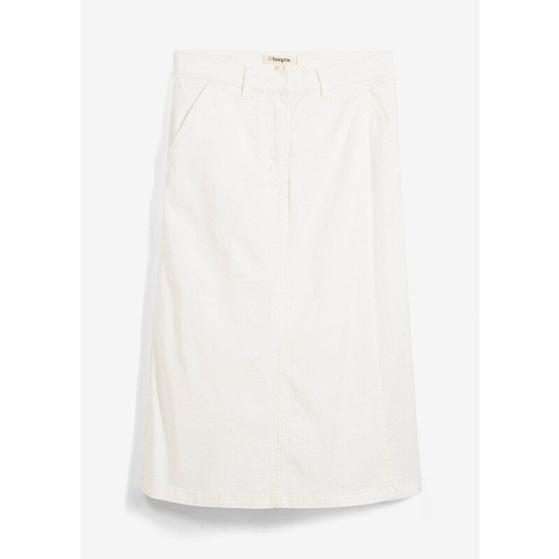 bonprix Nohavicová sukňa z elastického bavlneného mixu, farba biela 62972828