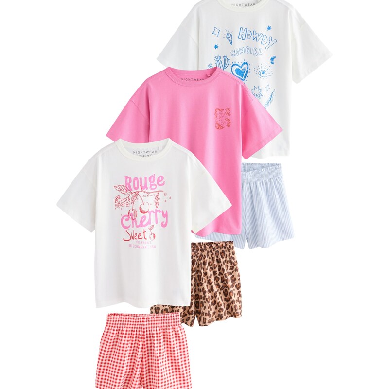 Next Pyžamo 3-Pack modrá / hnedá / ružová / biela 63254456