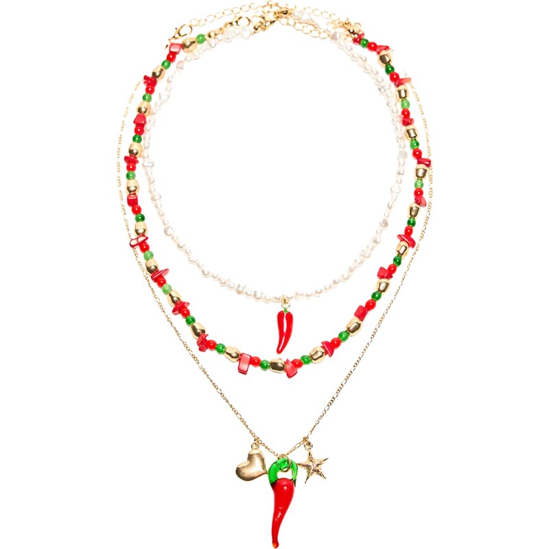 Bershka Retiazka zlatá / zelená / červená 63292488