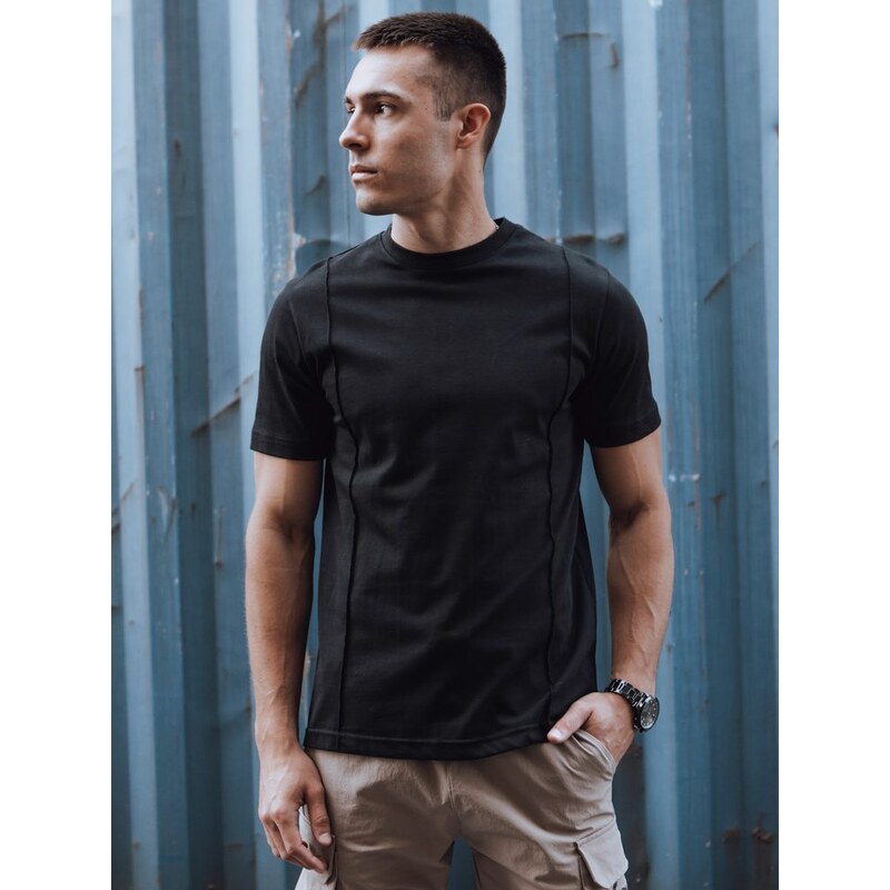 Dstreet Bavlnené pánske tričko čiernej farby s prešívaním 63264857