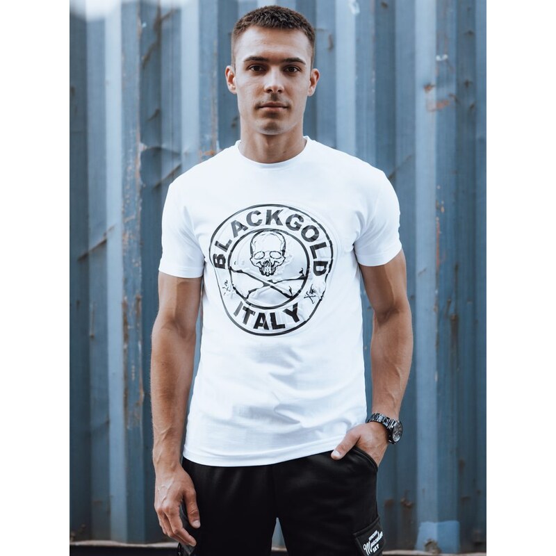 Dstreet Biele pánske tričko s potlačou na hrudi 63265106