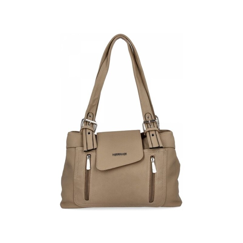 Torebka Damska Na Ramię 2 Komory firmy Hernan 066 Ciemno Beżowa 63265203