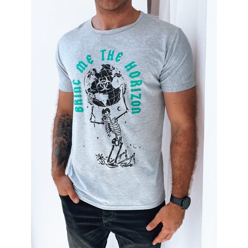 Dstreet Zaujímavé sivé pánske tričko s potlačou 63265691