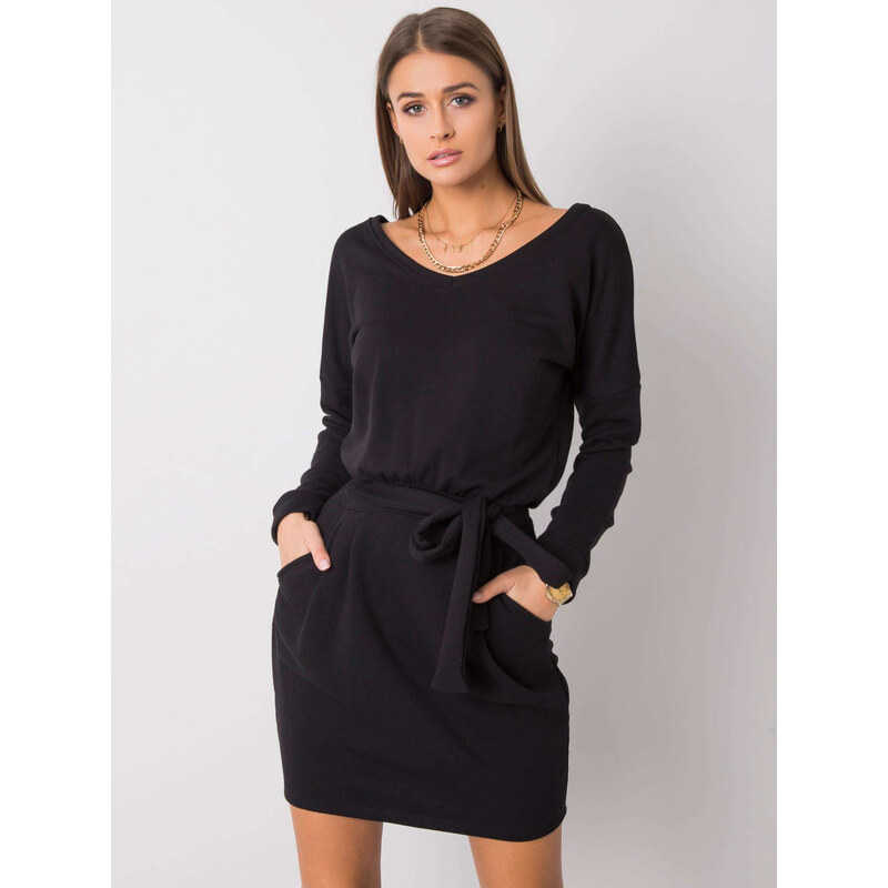 RUE PARIS Čierne mikinové šaty na uviazanie v páse -RV-SK-6037.18X 57947310