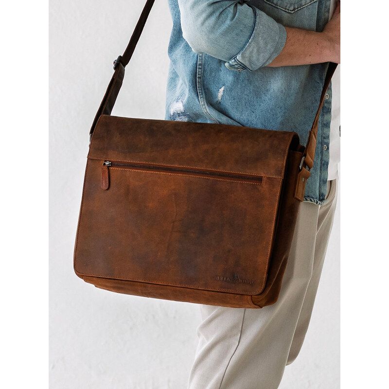 Pánska kožená taška cez rameno Greenwood Martin - tmavo hnedá 41366218