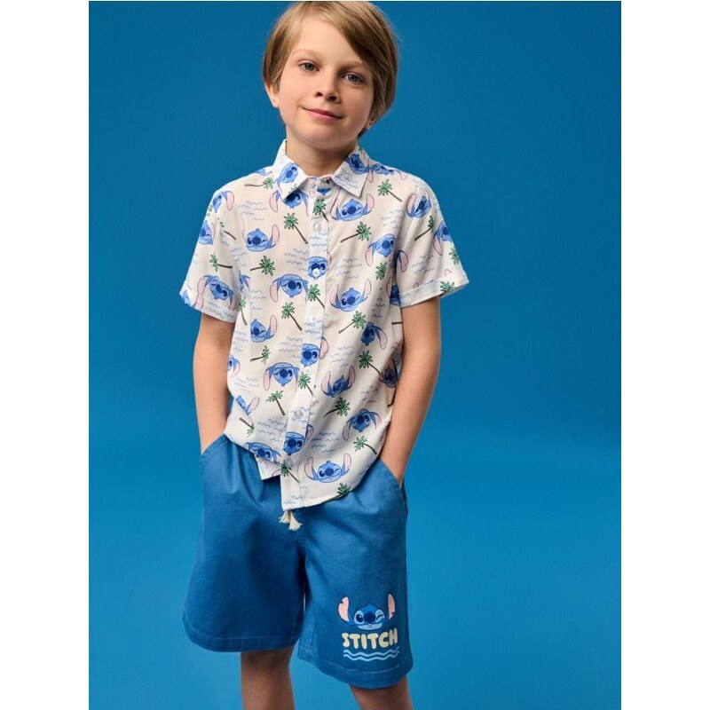 Sinsay - Rifľové kraťasy Stitch - mid blue 65761612