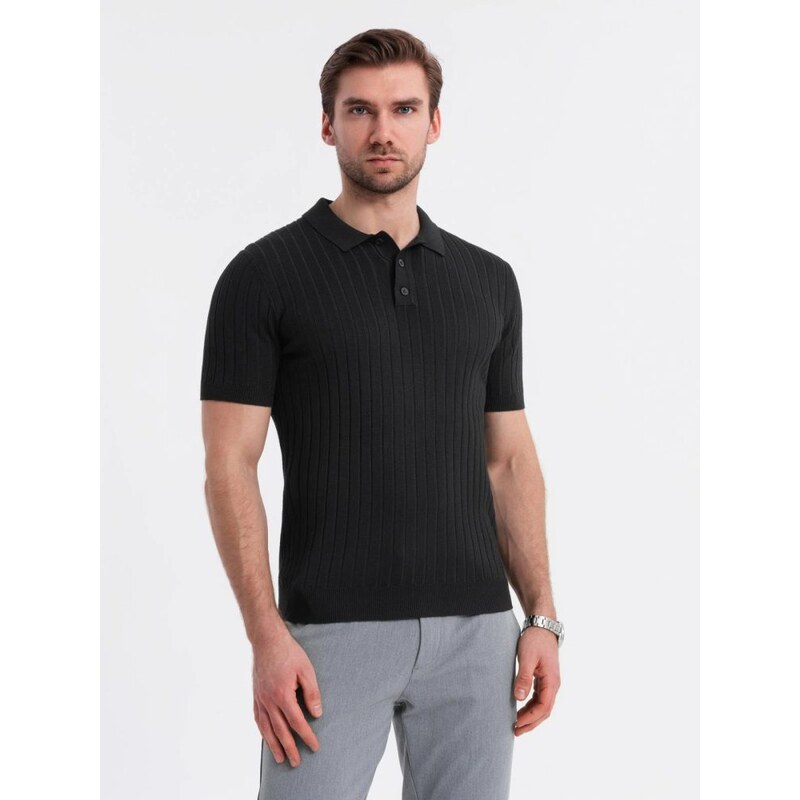 Ombre Clothing Pánska čierna SLIM FIT pruhovaná polokošeľa V1 POSS 63285559