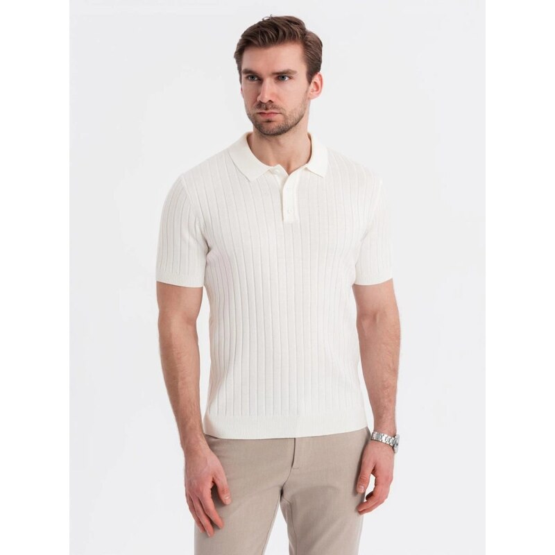 Ombre Clothing Pánska biela SLIM FIT pruhovaná polokošeľa V3 POSS-0143 63285561