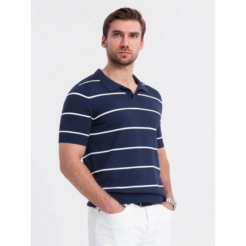 Ombre Clothing Pánska tmavomodrá pruhovaná polokošeľa V1 POSS-0145 63285563