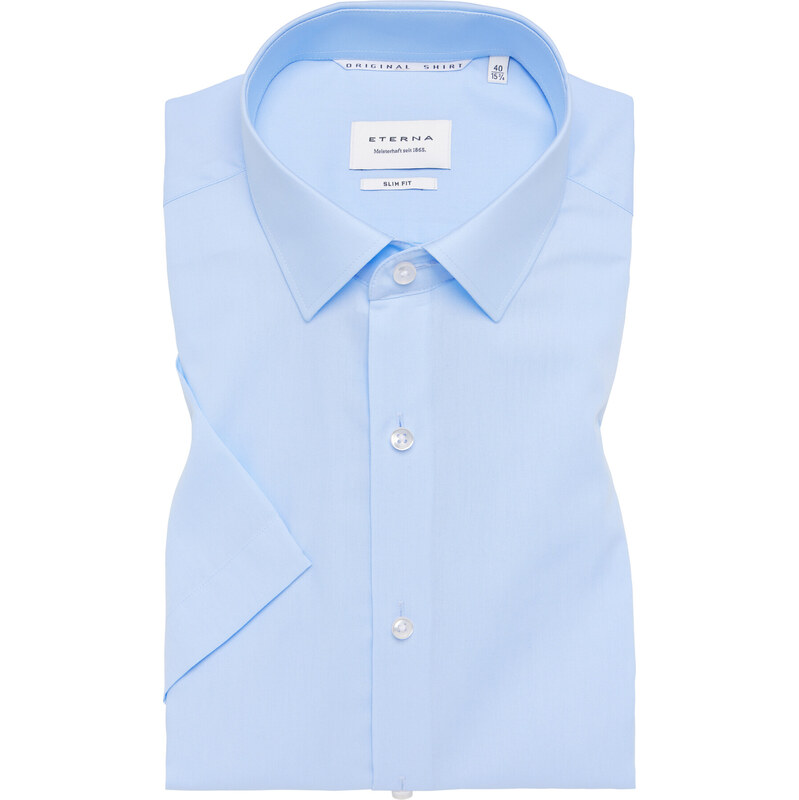 Pánska modrá popelínová košeľa ETERNA Slim fit s krátkym rukávom 63286933
