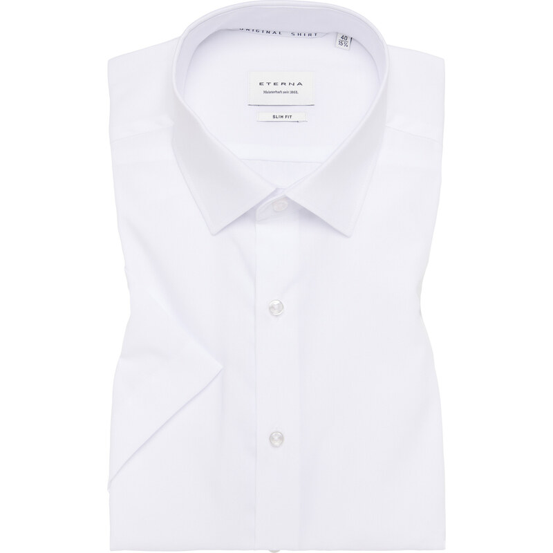 Pánska biela popelínová košeľa ETERNA Slim fit s krátkym rukávom 63286932