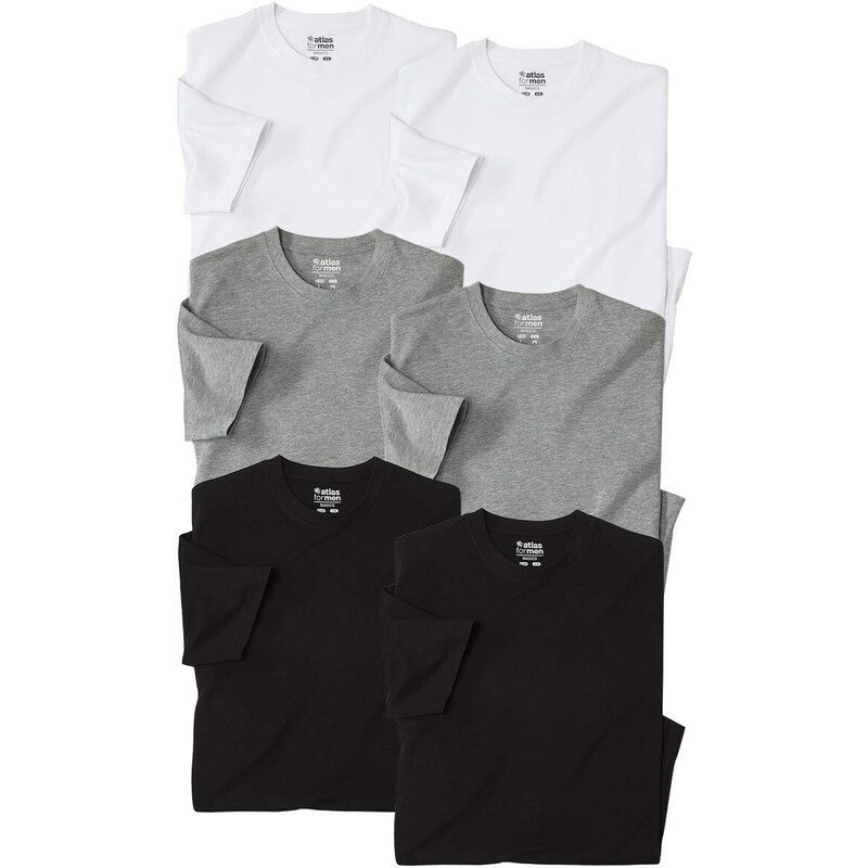 Sada 6 bavlnených tričiek s ktátkym rukávom Atlas For Men Čierna 61681987