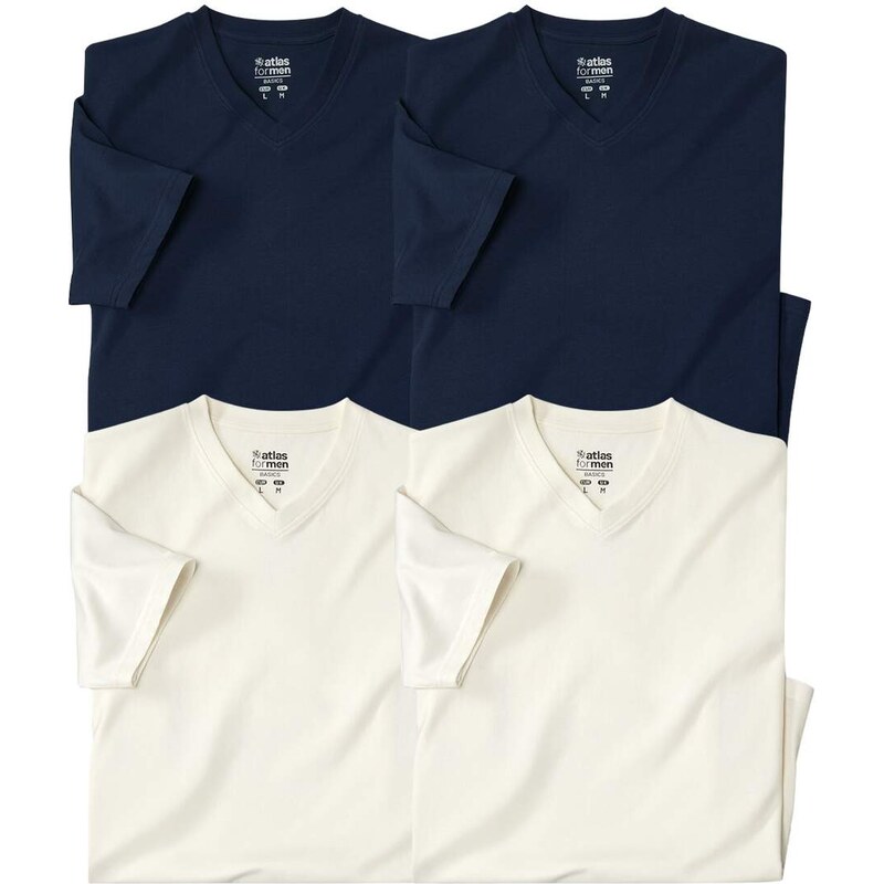 Sada 4 tričiek s krátkym rukávom s výstrihom do V Atlas For Men Biela 61835311
