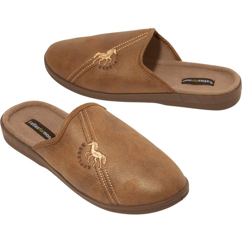 Papuče z imitácie semišu podšité flísom Atlas For Men Hnedá 62343934