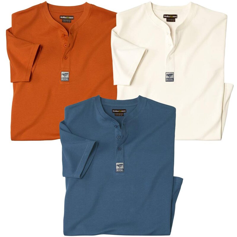 Sada 3 jednofarebných tričiek so zapínaním na gombíky Atlas For Men 62343954