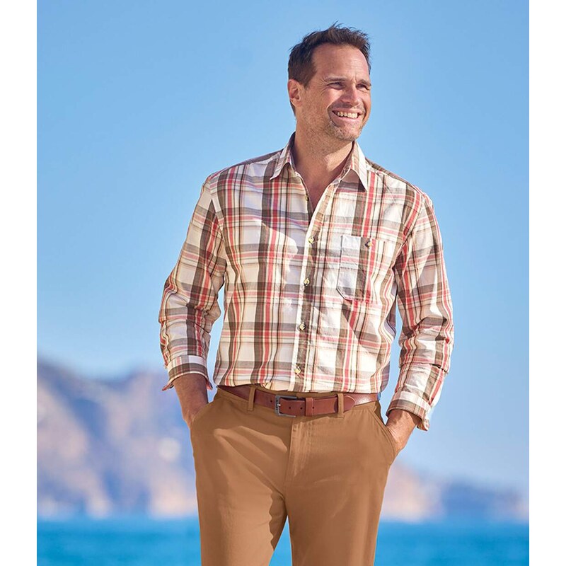 Kockovaná popelínová košeľa Atlas For Men Oranžová 62343962