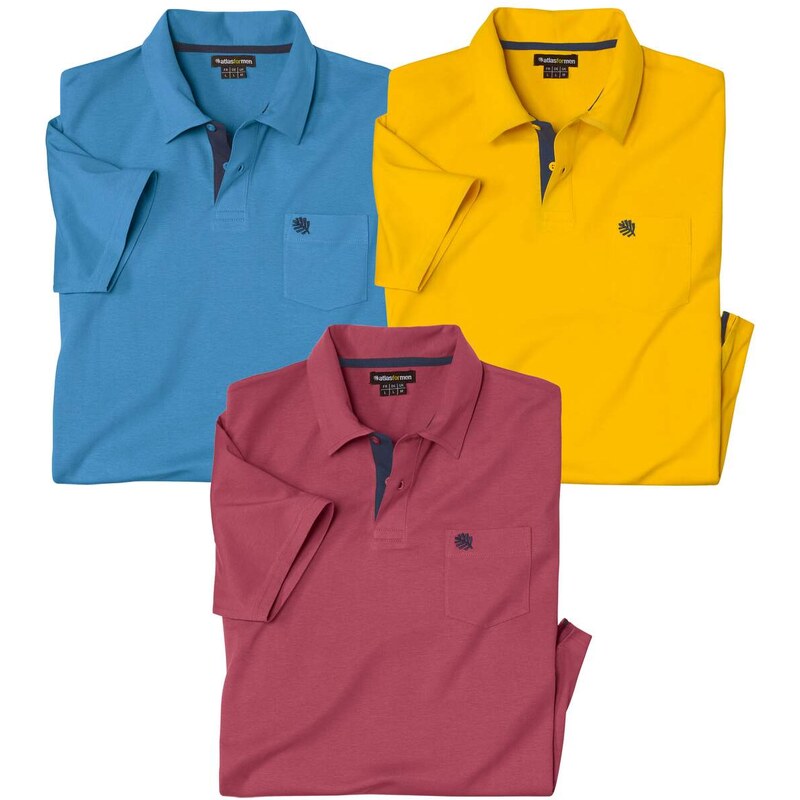 Sada 3 jednofarebných bavlnených polokošieľ Atlas For Men Modrá 62343955