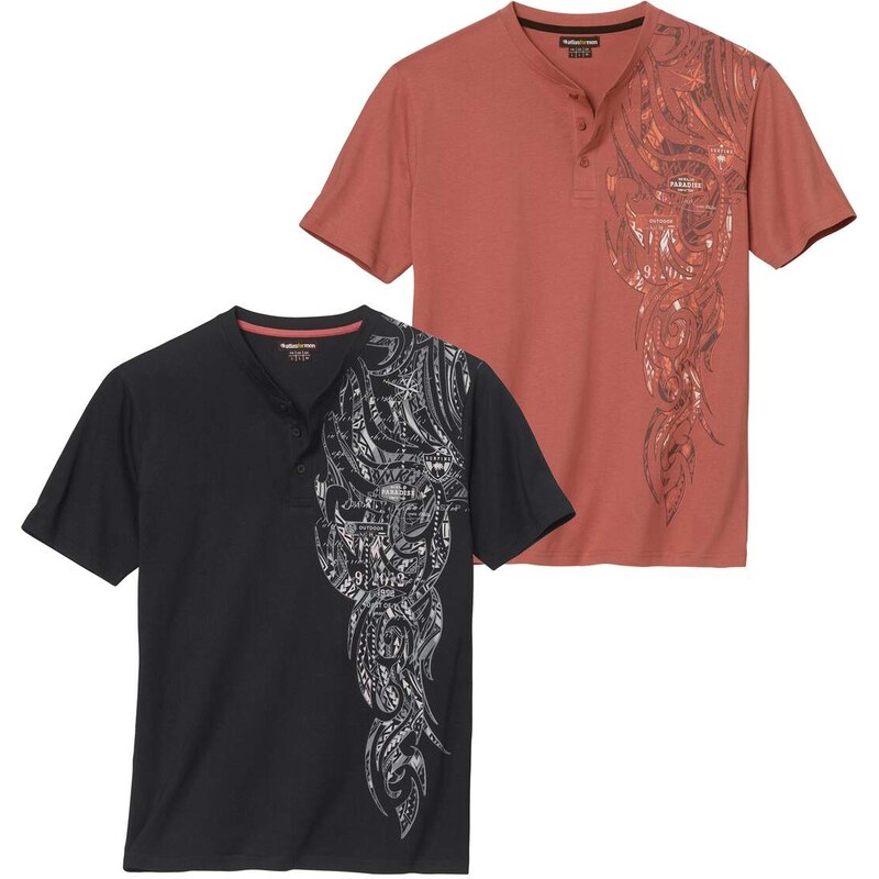 Sada 2 tričiek s výstrihom na gombíky s potlačou Tahiti Atlas For Men 63105704