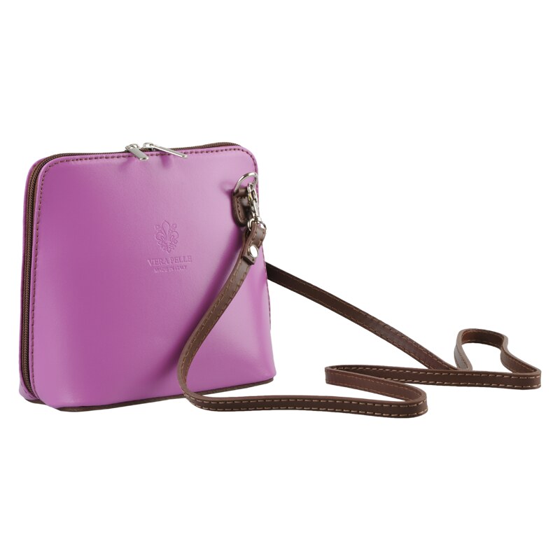 Ružová kožená talianska crossbody kabelka Grana Fuxia Scura Marrone 63301306