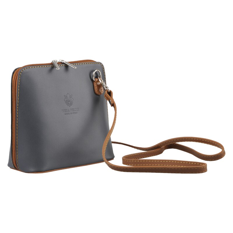 Sivá kožená talianska crossbody kabelka Grana Grigia Camel NovaKabelka 25185980