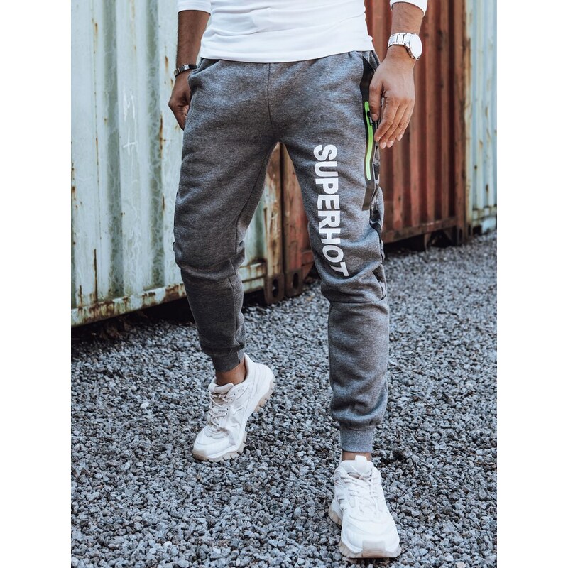 Dstreet Zaujímavé pánske tepláky s nápisom v antracitovej farbe 63302845