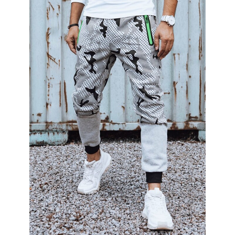 Dstreet Moderné pánske tepláky s maskáčovým vzorom sivé 63302851