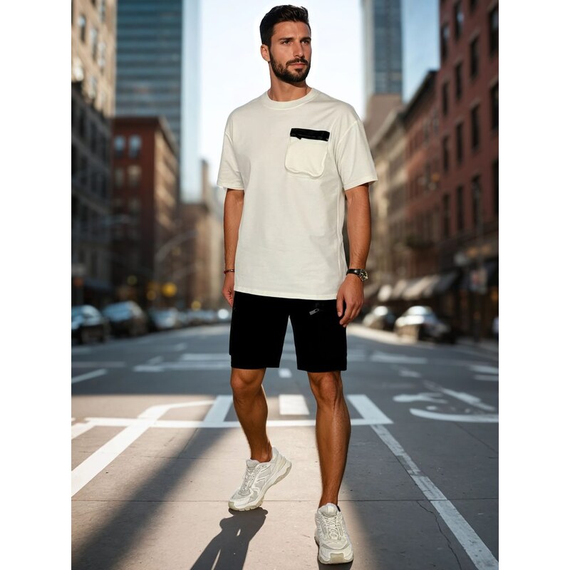 Dstreet Jedinečný pánsky komplet s vreckami v biele farbe 63314797