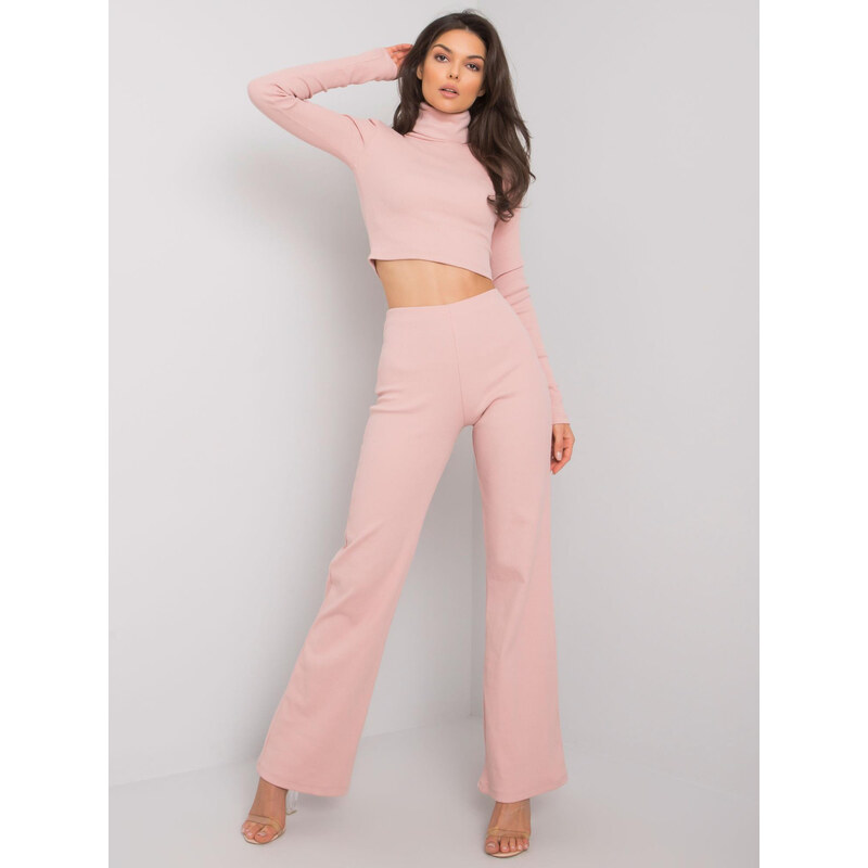 RUE PARIS Svetloružový dámsky komplet so zvonovými nohavicami RV-KMPL 57948996